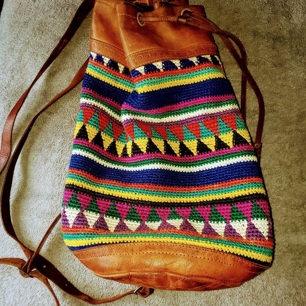 Colorful Pattern Knitted Backpack Purse